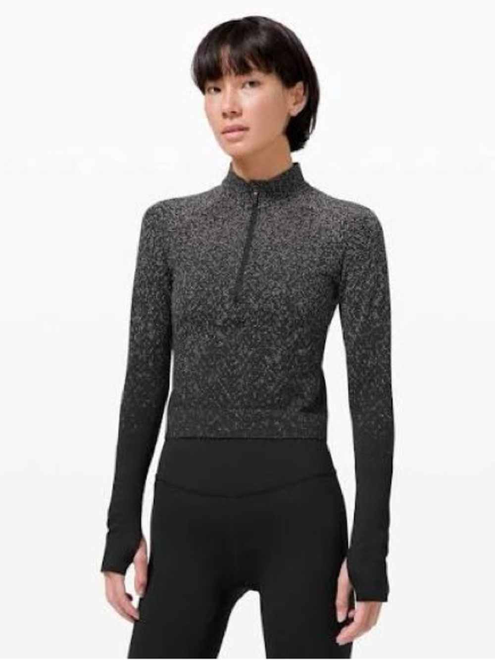 Lululemon Rest Less Cropped 1/2 Zip workout top Herringbone Fade Black / White - Picture 3 of 7